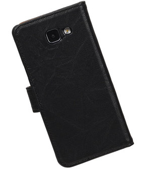 Zwart Echt Leer Leder booktype wallet cover hoesje voor Samsung Galaxy A7 2016