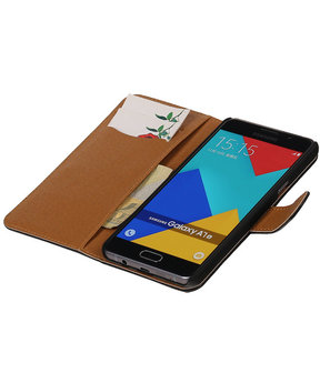 Zwart Echt Leer Leder booktype wallet cover hoesje voor Samsung Galaxy A7 2016