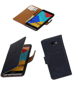 Donker Blauw Echt Leer Leder booktype wallet cover hoesje voor Samsung Galaxy A7 2016