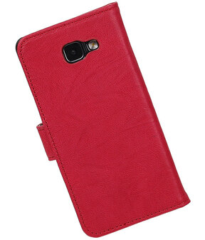 Rood Echt Leer Leder booktype wallet cover hoesje voor Samsung Galaxy A7 2016