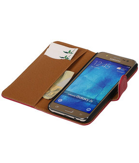 Roze Echt Leer Booktype Samsung Galaxy J5 Wallet Cover Hoesje