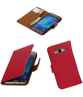 Roze Echt Leer Booktype Samsung Galaxy J5 Wallet Cover Hoesje