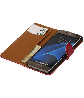 Rood Echt Leer Leder booktype wallet cover hoesje voor Samsung Galaxy S7