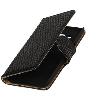 Zwart Slang booktype wallet cover hoesje voor LG K4