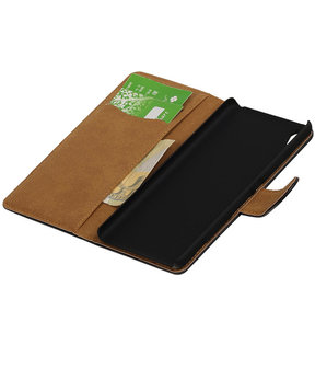 Zwart Krokodil booktype wallet cover hoesje voor Sony Xperia XA