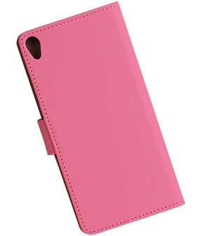 Roze Effen booktype wallet cover hoesje voor Sony Xperia XA