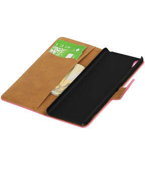 Roze Effen booktype wallet cover hoesje voor Sony Xperia XA