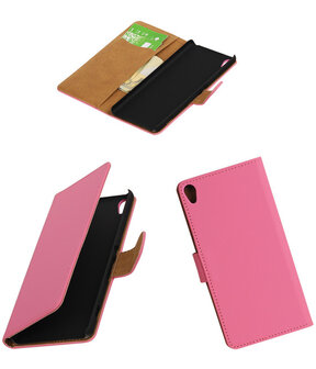 Roze Effen booktype wallet cover hoesje voor Sony Xperia XA
