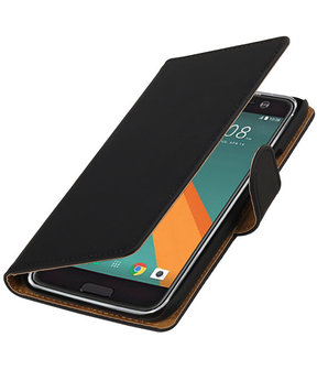Zwart Effen booktype wallet cover hoesje voor HTC 10