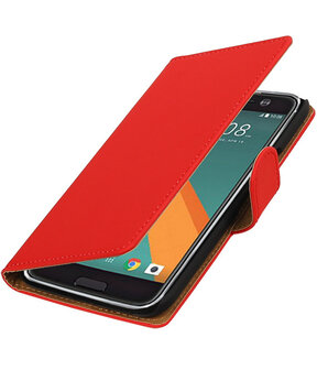 Rood Effen booktype wallet cover hoesje voor HTC 10