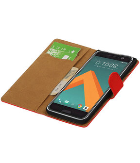 Rood Effen booktype wallet cover hoesje voor HTC 10