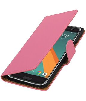 Roze Effen booktype wallet cover hoesje voor HTC 10