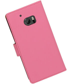 Roze Effen booktype wallet cover hoesje voor HTC 10