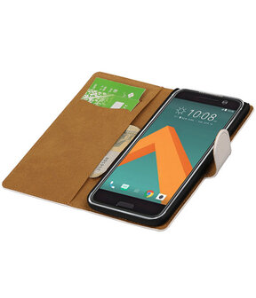 Wit Effen booktype wallet cover hoesje voor HTC 10