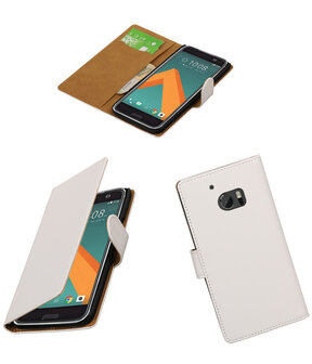 Wit Effen booktype wallet cover hoesje voor HTC 10