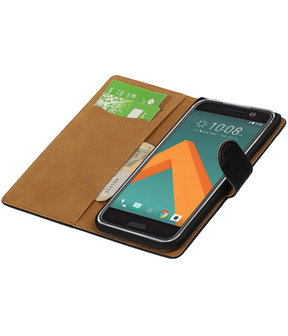 Zwart Krokodil booktype wallet cover hoesje voor HTC 10