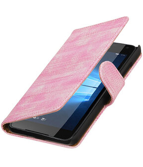 Roze Mini Slang booktype cover hoesje voor Microsoft Lumia 650