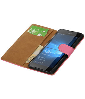 Roze Effen booktype cover hoesje voor Microsoft Lumia 650