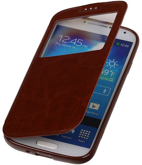 Polar View Map Case Bruin Samsung Galaxy S4 I9500 TPU Bookcover Hoesje