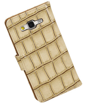 Beige Croco Samsung Galaxy Grand Prime Book/Wallet Case/Cover