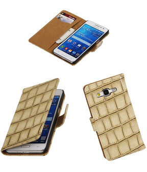 Beige Croco Samsung Galaxy Grand Prime Book/Wallet Case/Cover