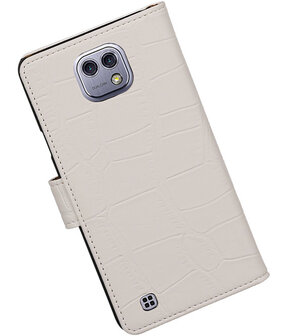 Wit Krokodil booktype wallet cover hoesje voor LG X Cam