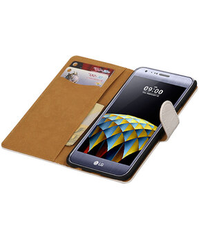 Wit Krokodil booktype wallet cover hoesje voor LG X Cam