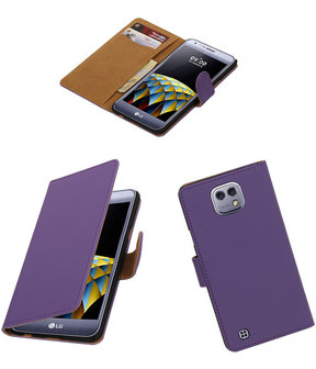 Paars Effen booktype wallet cover hoesje voor LG X Cam