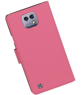 Roze Effen booktype wallet cover hoesje voor LG X Cam