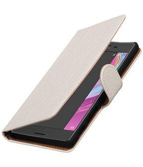 Wit Krokodil booktype cover hoesje voor Sony Xperia X Performance