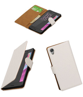 Wit Krokodil booktype cover hoesje voor Sony Xperia X Performance