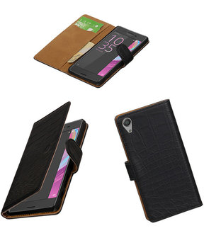 Zwart Krokodil booktype cover hoesje voor Sony Xperia X Performance