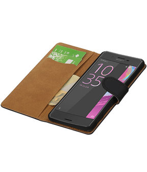 Zwart Effen booktype cover hoesje voor Sony Xperia X Performance