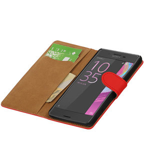 Rood Effen booktype cover hoesje voor Sony Xperia X Performance