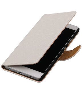 Wit Krokodil booktype wallet cover hoesje voor HTC One Mini 2
