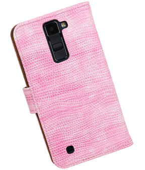 Roze Mini Slang booktype wallet cover hoesje voor LG K10