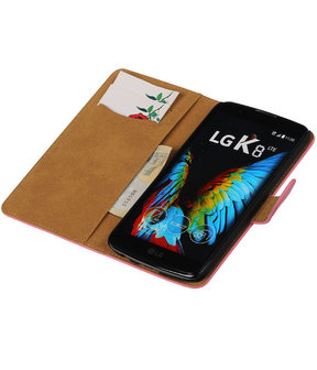 Roze Effen booktype wallet cover hoesje voor LG K8