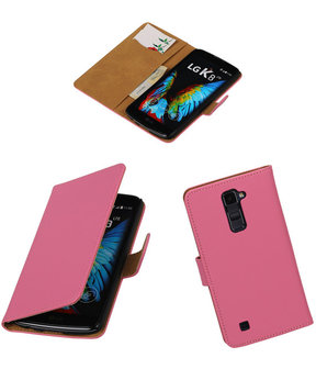 Roze Effen booktype wallet cover hoesje voor LG K8