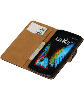 Zwart Effen booktype wallet cover hoesje voor LG K8