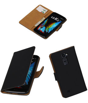 Zwart Effen booktype wallet cover hoesje voor LG K8