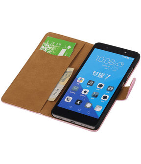 Huawei Honor 7 Booktype Wallet Hoesje Mini Slang Roze