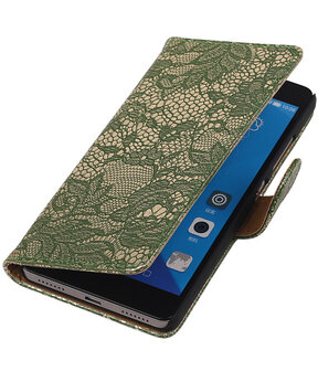 Huawei Honor 7 Lace Kant Bookstyle Wallet Hoesje Donker Groen
