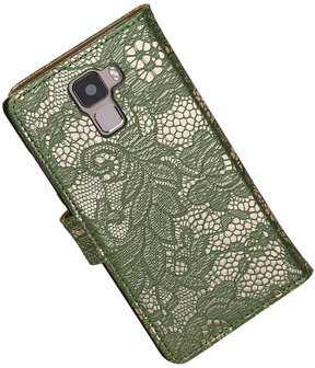 Huawei Honor 7 Lace Kant Bookstyle Wallet Hoesje Donker Groen