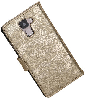 Huawei Honor 7 Lace Kant Bookstyle Wallet Hoesje Goud