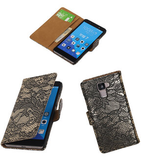 Huawei Honor 7 Lace Kant Bookstyle Wallet Hoesje Zwart