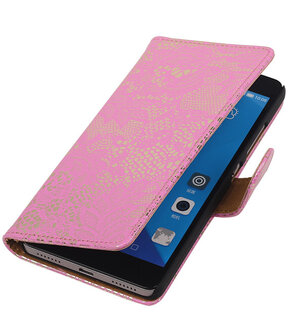 Huawei Honor 7 Lace Kant Bookstyle Wallet Hoesje Roze