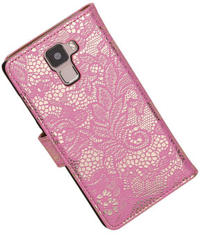 Huawei Honor 7 Lace Kant Bookstyle Wallet Hoesje Roze