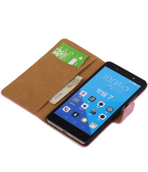 Huawei Honor 7 Lace Kant Bookstyle Wallet Hoesje Roze