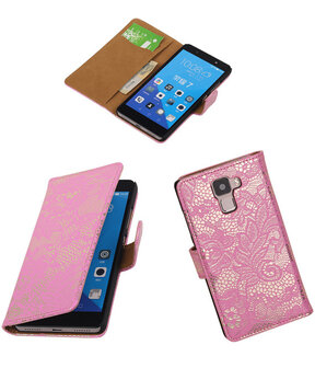 Huawei Honor 7 Lace Kant Bookstyle Wallet Hoesje Roze