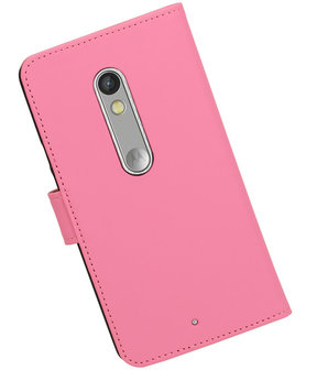 Roze Effen booktype wallet cover hoesje voor Motorola Moto X Play